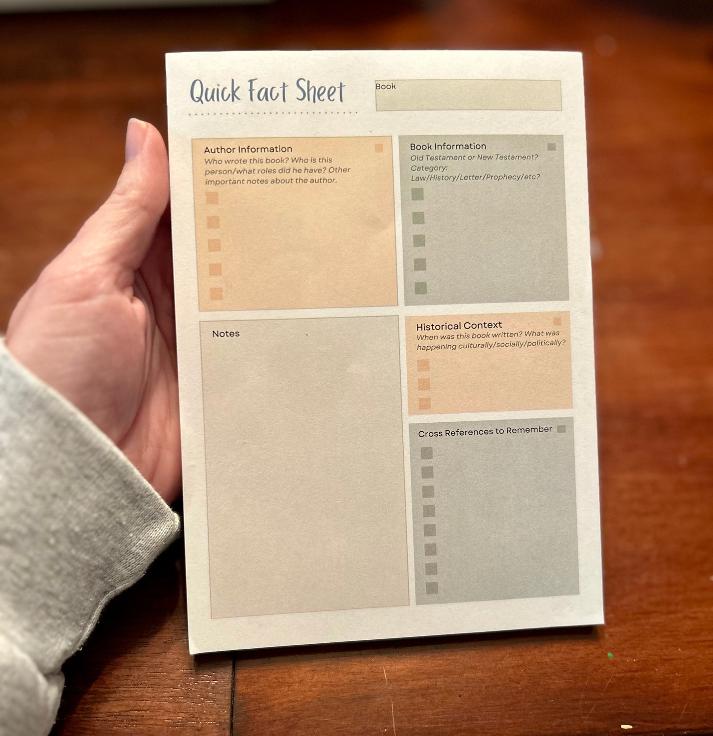 Bible Study Quick Fact Sheet Notepad
