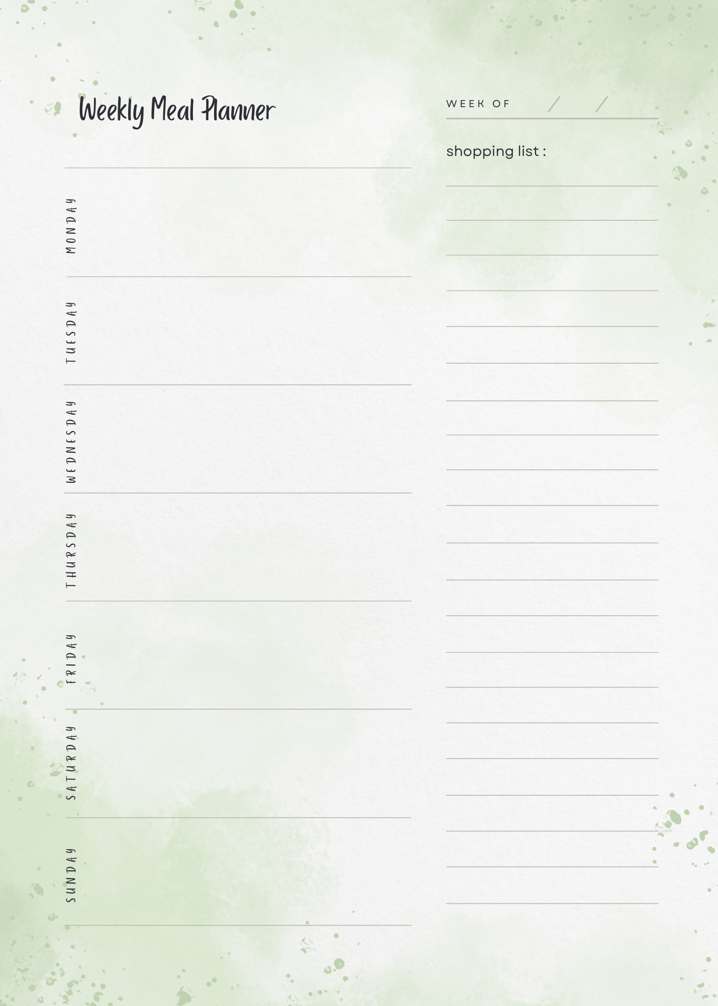 Weekly Meal Planner + Shopping List